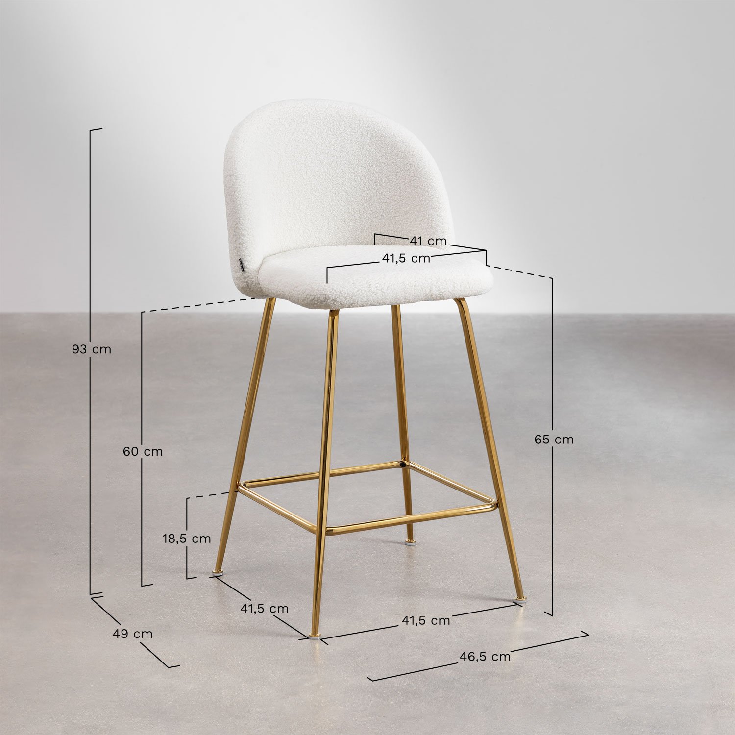 Tabouret haut Kana Design en peau de mouton, mesures