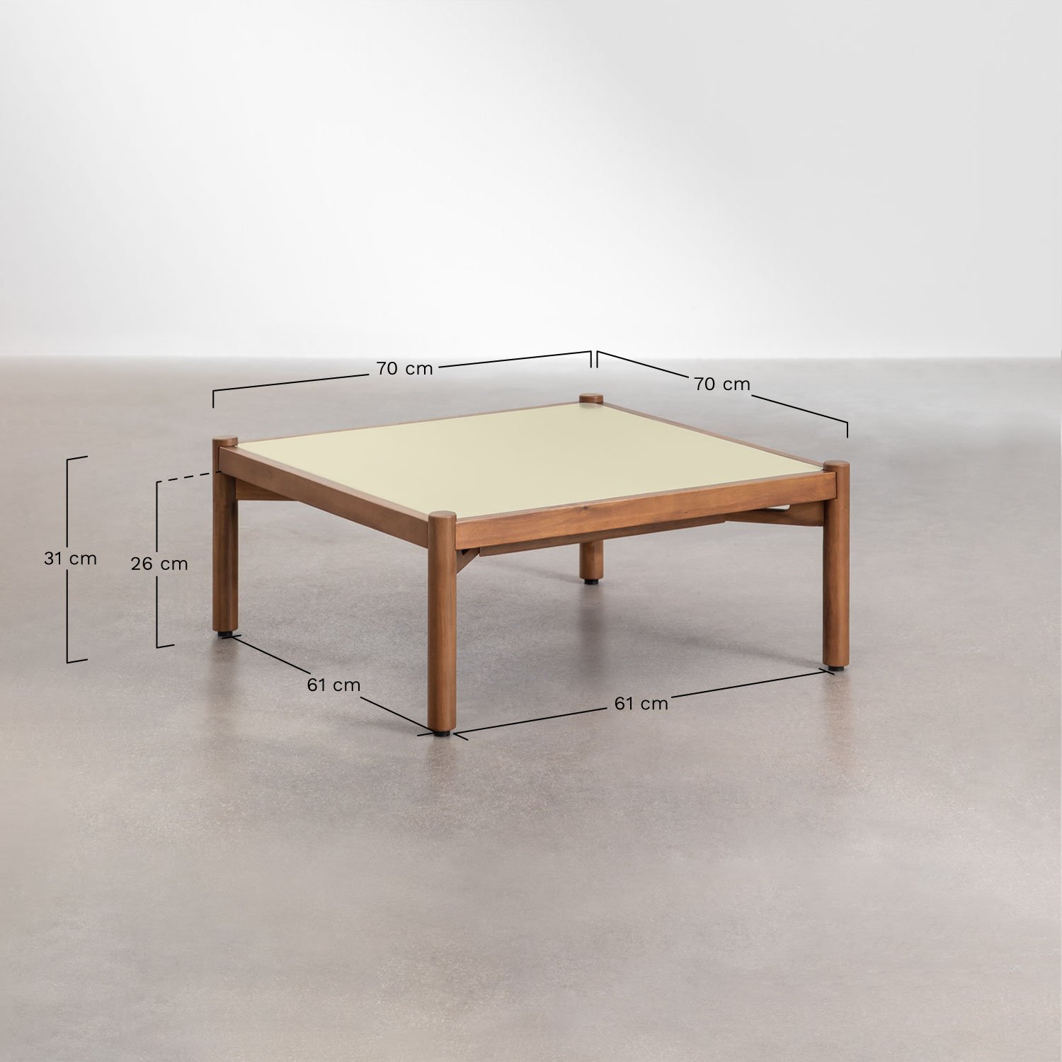 Table basse de jardin en ciment et bois d'acacia Gamila, mesures