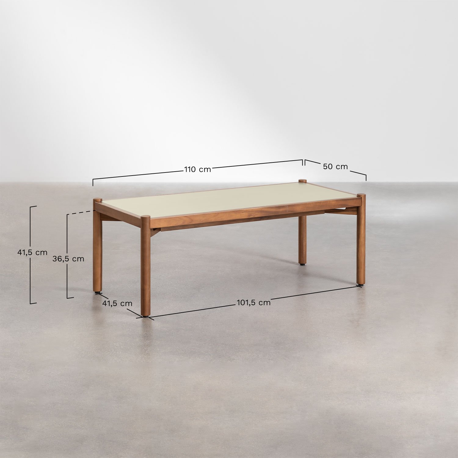 Table basse en ciment et bois d'acacia Gamila, mesures