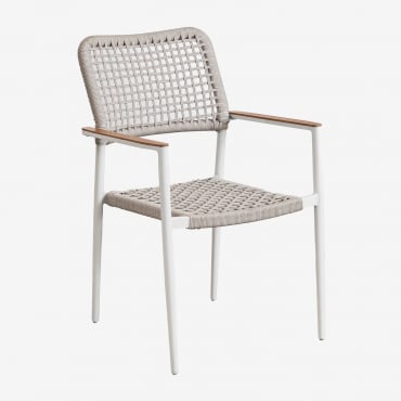 Chaise De Jardin Empilable Avec Accoudoirs En Aluminium Et Corde Tressée Nediam Blanc - Sklum