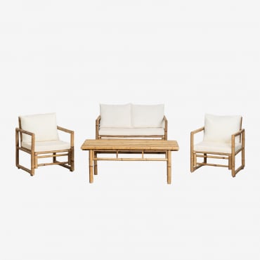 Salon De Jardin Composé D'un Canapé 2 Places, 2 Fauteuils Et Table Basse En Bambou Livayna Bambou - Sklum