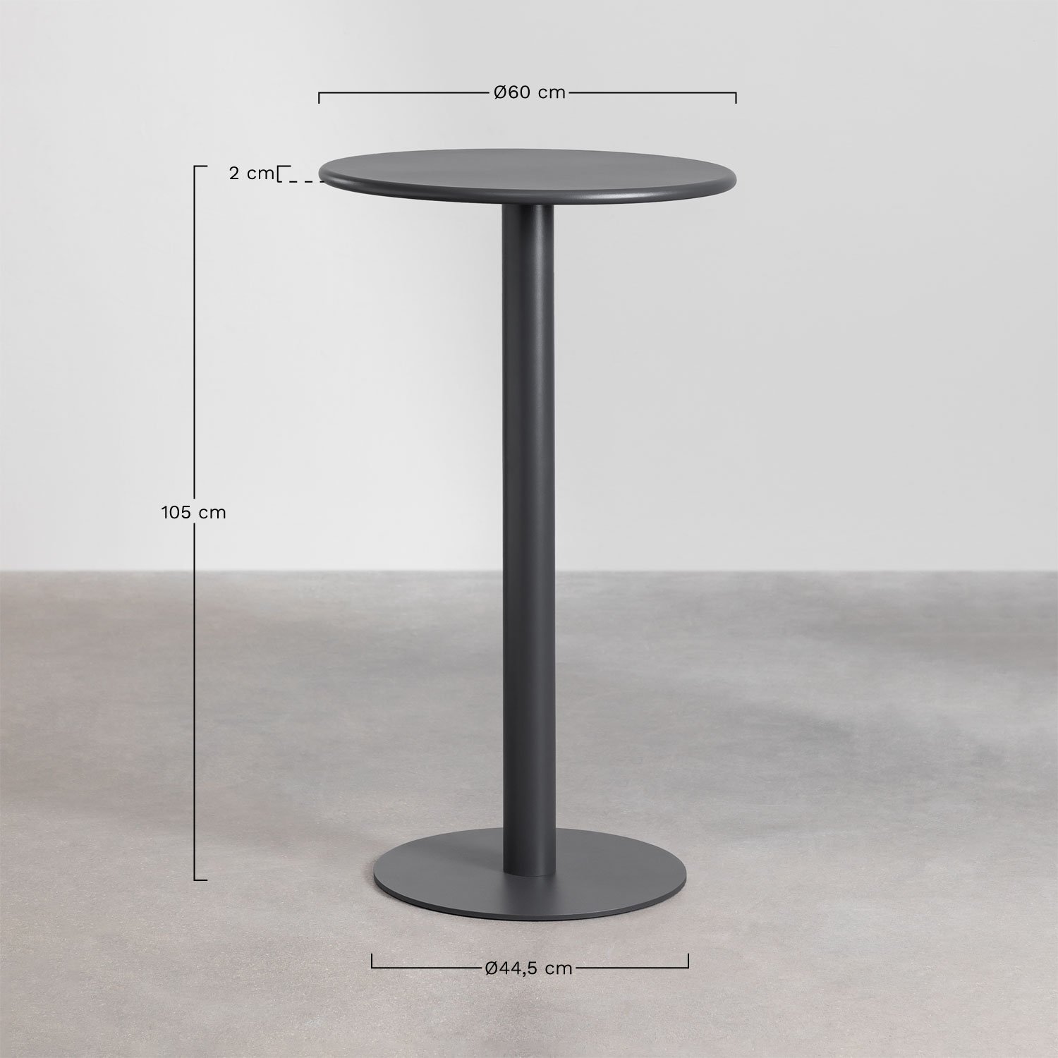 Table haute ronde Ø60 cm en fer Mizzi, mesures