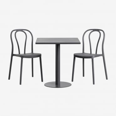 Set De Table Carrée 70x70 Cm Et 2 Chaises De Jardin Mizzi Gris Graphite - Sklum