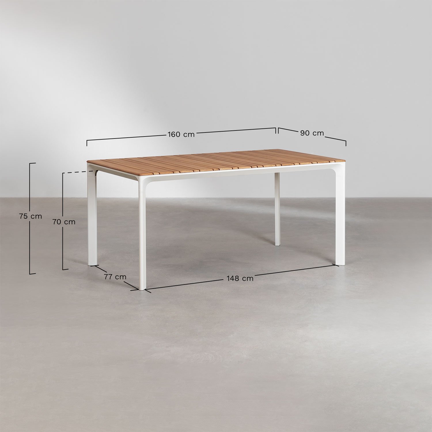 Table de jardin rectangulaire 160x90 cm en aluminium et bois de teck Katiana, mesures