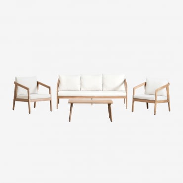 Salon De Jardin En Bois D'acacia Kaela Avec Canapé, 2 Fauteuils Et Table Basse 3 Places - Sklum
