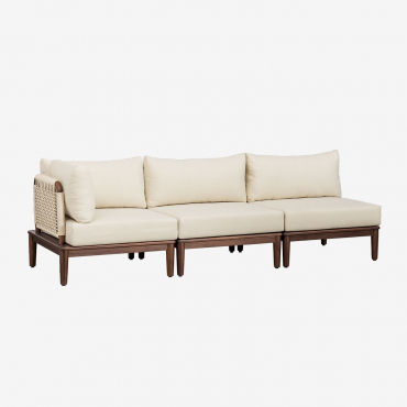 Canapé D'angle De Jardin Modulable 3 Pièces Giulia En Acacia Beige Crème - Sklum