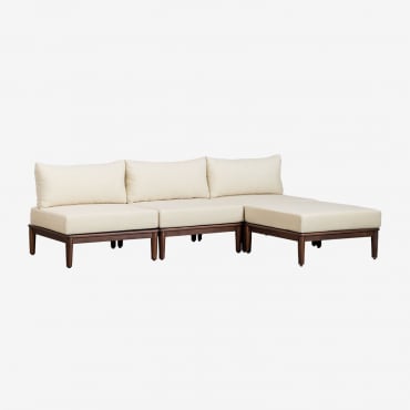 Canapé De Jardin Modulable 3 Pièces Et Pouf Giulia En Acacia Beige Crème - Sklum