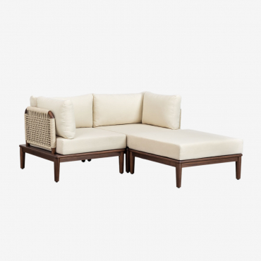 Canapé De Jardin Modulable 2 Pièces Avec 2 Fauteuils D'angle Et Pouf En Bois D'acacia Giulia Beige Crème - Sklum