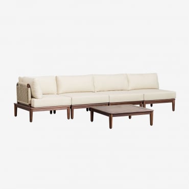Salon De Jardin Avec Canapé De Jardin D'angle Modulable 4 Pièces Et Table Basse En Bois D'acacia Giulia Beige Crème - Sklum