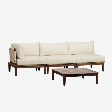 Salon De Jardin Giulia Avec Canapé D'angle Modulable 3 Pièces Et Table Basse En Bois D'acacia Beige Crème - Sklum