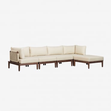 Canapé De Jardin Modulable 4 Pièces Avec 2 Fauteuils D'angle Et Pouf En Bois D'acacia Giulia Beige Crème - Sklum