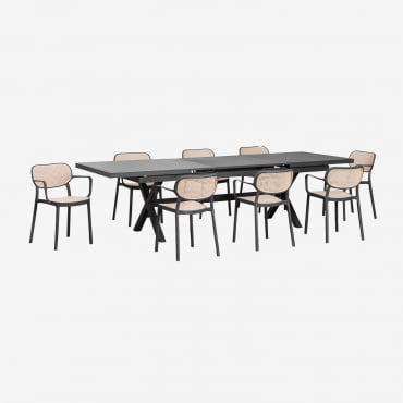 Ensemble De Table De Jardin Rectangulaire Extensible En Aluminium (240-300x100 Cm) Karena Et 8 Chaises De Jardin Avec Accoudoirs Gris Graphite - Sklum