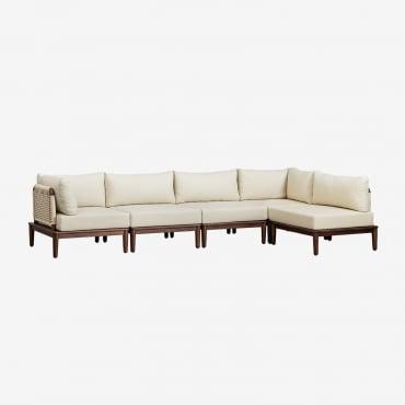 Canapé D'angle De Jardin Modulable 5 Pièces Giulia En Acacia Beige Crème - Sklum