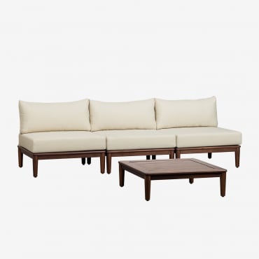 Ensemble De Jardin Avec Canapé Modulaire 3 Pièces Et Table Basse En Acacia Giulia Beige Crème - Sklum