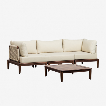 Salon De Jardin Composé D'un Canapé Modulable 3 Pièces Avec 2 Fauteuils D'angle Et Table Basse En Bois D'acacia Giulia Beige Crème - Sklum
