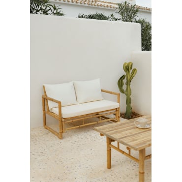 Ensemble de jardin canapé 2 places et table basse (90x50 cm) en bambou Livayna