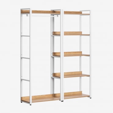 Armoire Modulaire Ouverte De 2 Pièces Avec Portant Et Étagère En Acier Et Bois Ariaster Naturel - Sklum