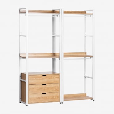 Armoire Modulaire Ouverte 2 Pièces Avec Tiroirs En Acier Et Mdf Ariaster Naturel - Sklum