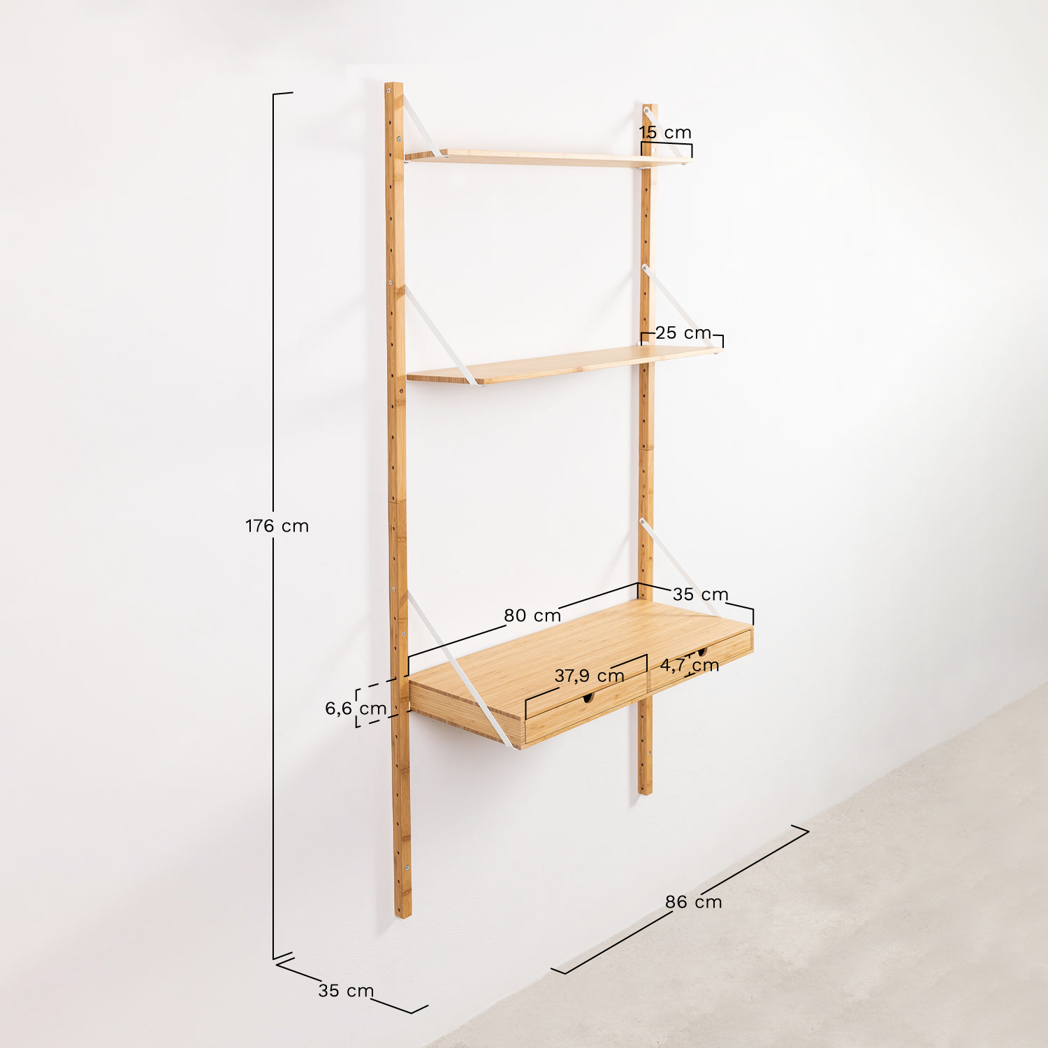 Étagère murale modulable en bambou Kolex, mesures