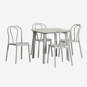 Ensemble De Table Carrée En Polyéthylène (85x85 Cm) Scand Et 4 Chaises De Jardin Empilables Mizzi Vert Kaki - Sklum