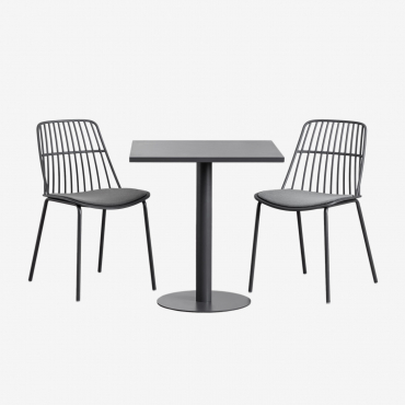 Ensemble Table Carrée Mizzi 70x70 Cm Et 2 Chaises De Jardin Maeba Gris Graphite - Sklum