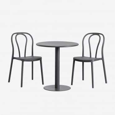 Ensemble Table Ronde Ø70 Cm Et 2 Chaises De Jardin Mizzi Gris Graphite - Sklum