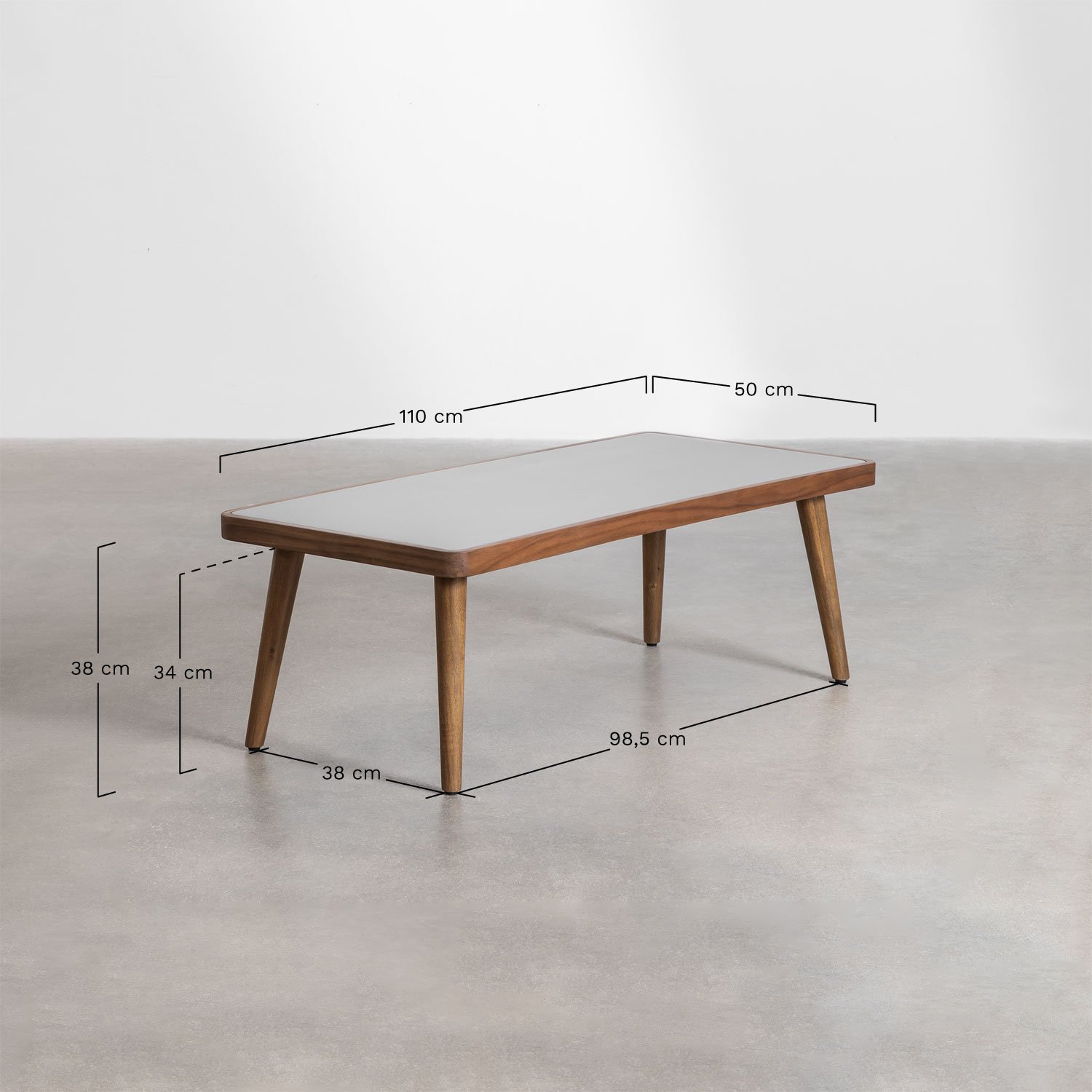 Table basse en ciment et bois d'acacia Marilia, mesures