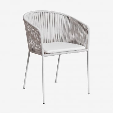 Lot De 2 Chaises De Salle À Manger Empilables Avec Accoudoirs En Fer Et Corde Tressée Jocelyn Gris Clair - Sklum