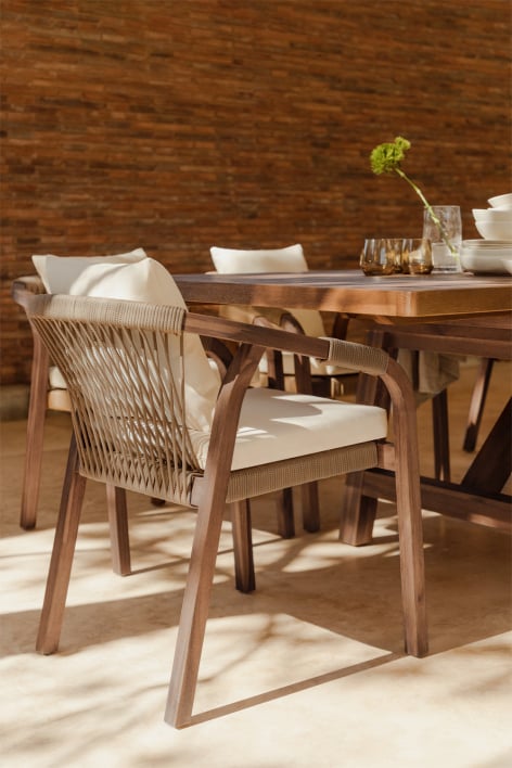 Chaise de jardin avec accoudoirs en bois d'acacia Dubai - Tissu Blanc Gardenia