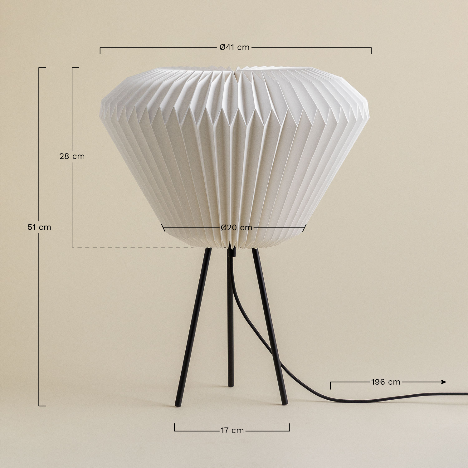 Lampe de table en papier et métal Brenze, mesures