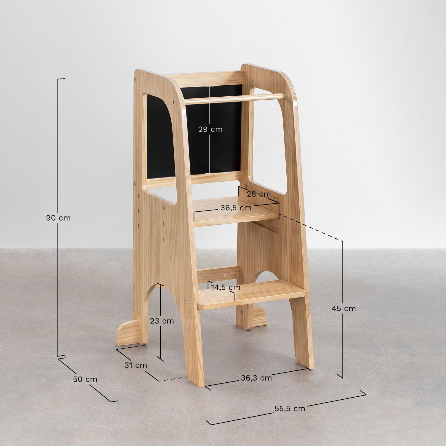 Tour d'apprentissage en bois de pin Sendoa Kids, mesures