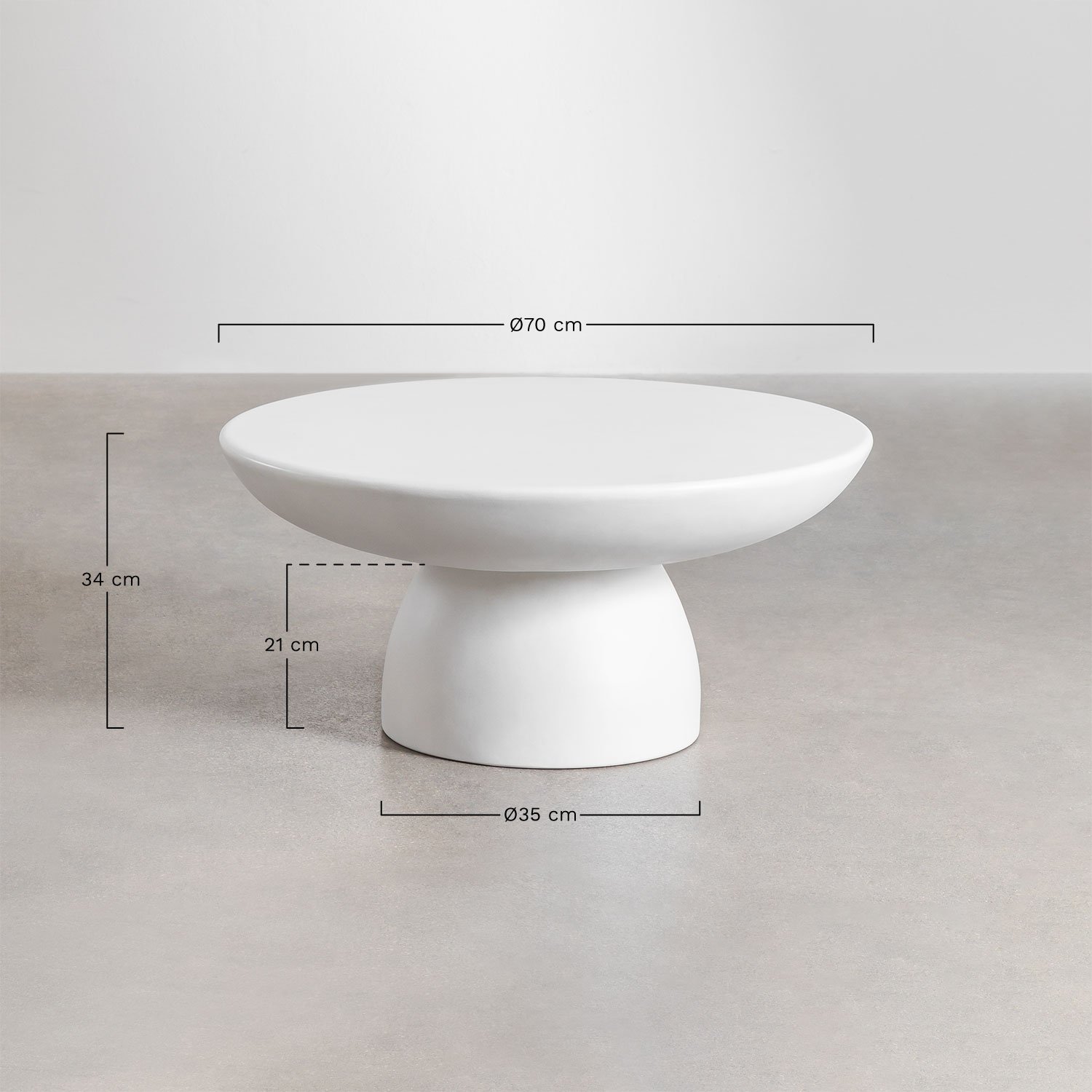 Table basse ronde Ø70 cm en ciment Zenadia, mesures