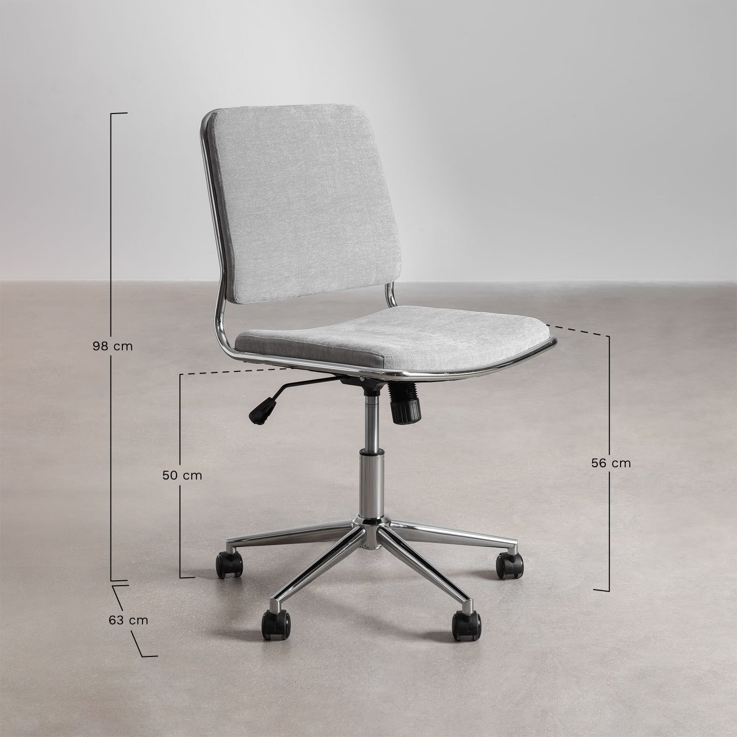 Chaise de bureau Veiga à roulettes, mesures