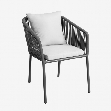 Chaise De Jardin Classique Arhiza Avec Accoudoirs En Aluminium Et Corde Tressée Gris Graphite - Sklum