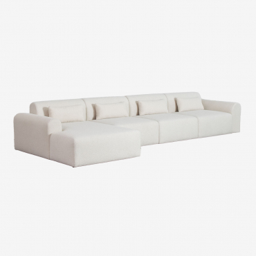 Canapé Modulaire Avec Méridienne Gauche 4 Pièces En Tissu Bouclette Borjan Chenille Blanc - Sklum