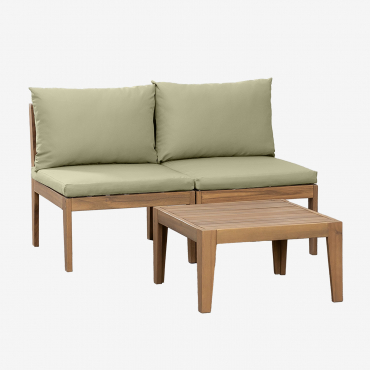 Ensemble De Jardin Avec Canapé Modulable 2 Pièces Et Table Basse En Bois D'acacia Filips Vert Kaki - Sklum