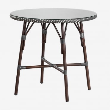 Table À Manger Ronde Brielle Bistro En Aluminium Et Rotin Synthétique (ø80 Cm) Gris Graphite - Sklum