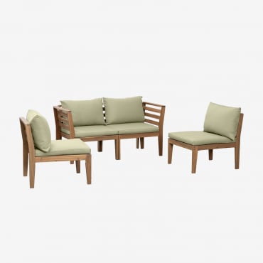 Canapé De Jardin Modulable 4 Pièces Avec Accoudoirs En Bois D'acacia Filips Vert Kaki - Sklum