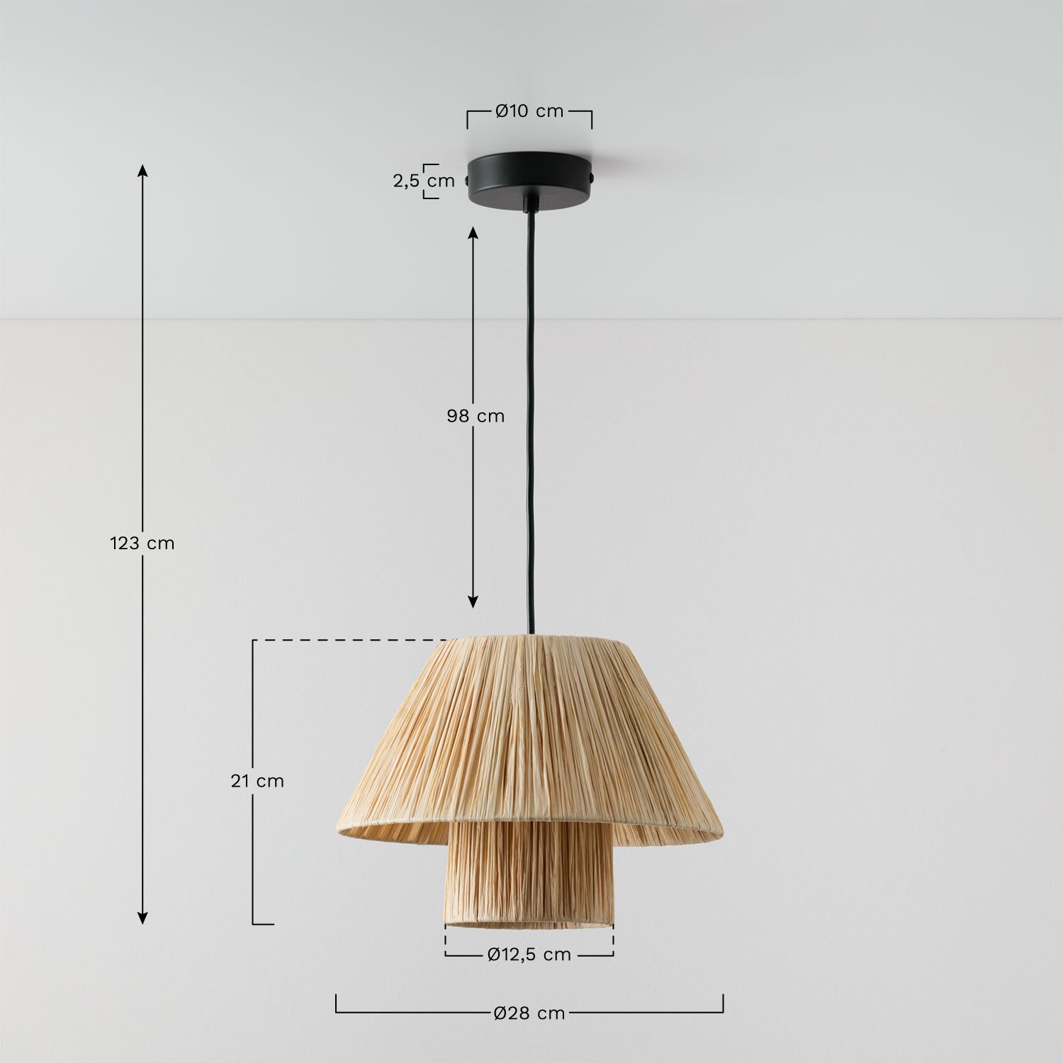 Plafonnier en raphia Aruel Design, mesures