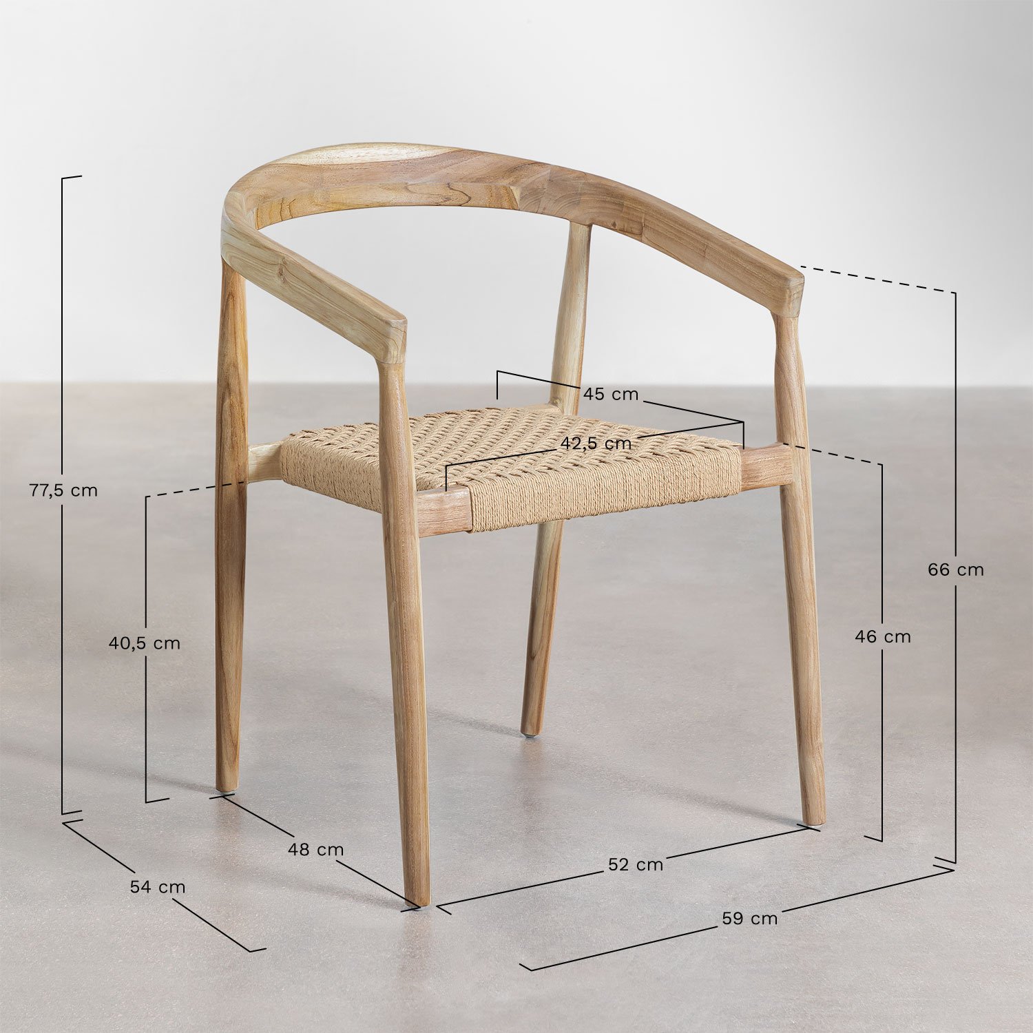 Chaise de salle à manger en bois de teck Visby Design, mesures