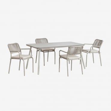 Ensemble Table Rectangulaire Arhiza, 160 X 90 Cm, Et 4 Chaises De Jardin Empilables En Aluminium. Vert Kaki - Sklum