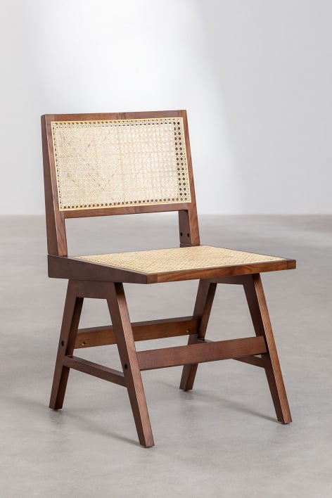 Chaise de salle à manger en frêne et rotin Lali