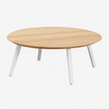 Table Basse De Jardin Ronde Ø80 Cm En Teck Et Aluminium Salbury Blanc - Sklum