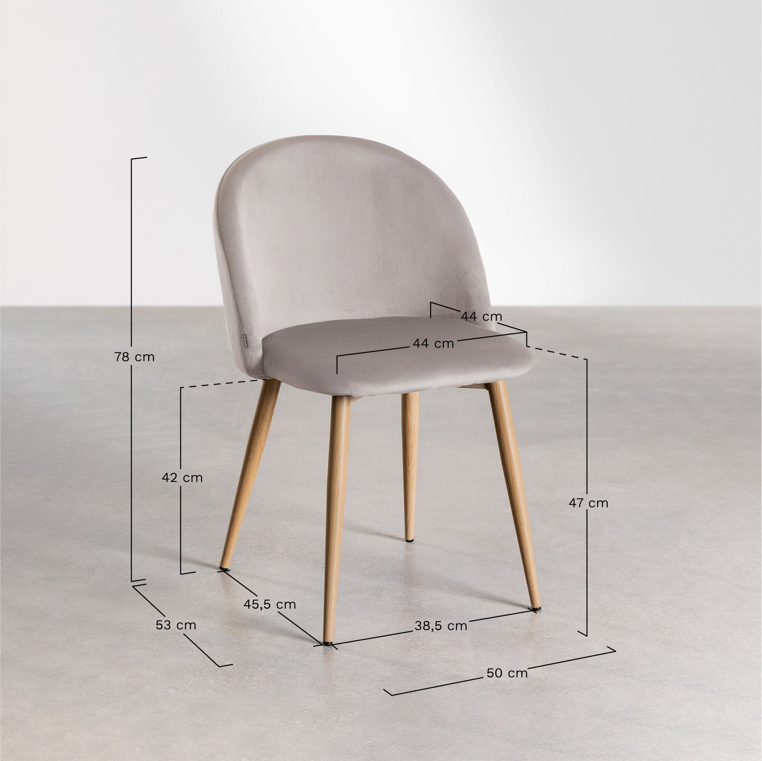 Pack de 4 chaises de salle à manger en velours Kana, mesures