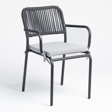 Lot De 6 Chaises De Salle À Manger Empilables Avec Accoudoirs En Aluminium Et Corde Tressée Arhiza Gris Graphite - Sklum