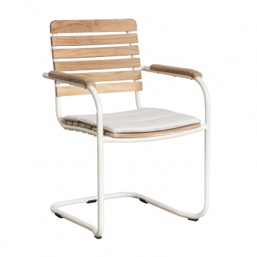 Pack De 4 Chaises De Jardin Avec Accoudoirs En Bois De Teck Et Aluminium Lowel Blanc Gardenia - Sklum