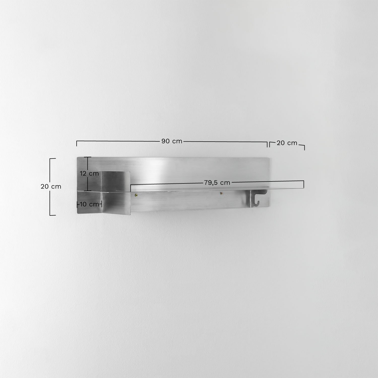 Étagère murale en acier inoxydable Nolvia, mesures