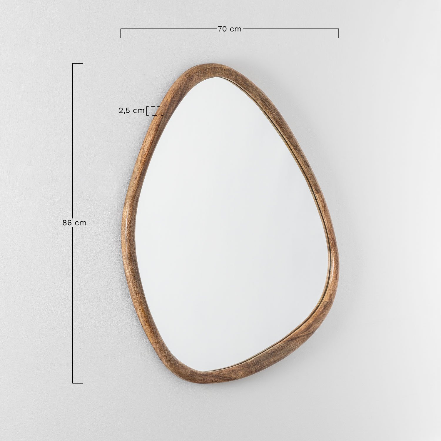 Miroir mural en bois de manguier 86x70 cm Dilian, mesures
