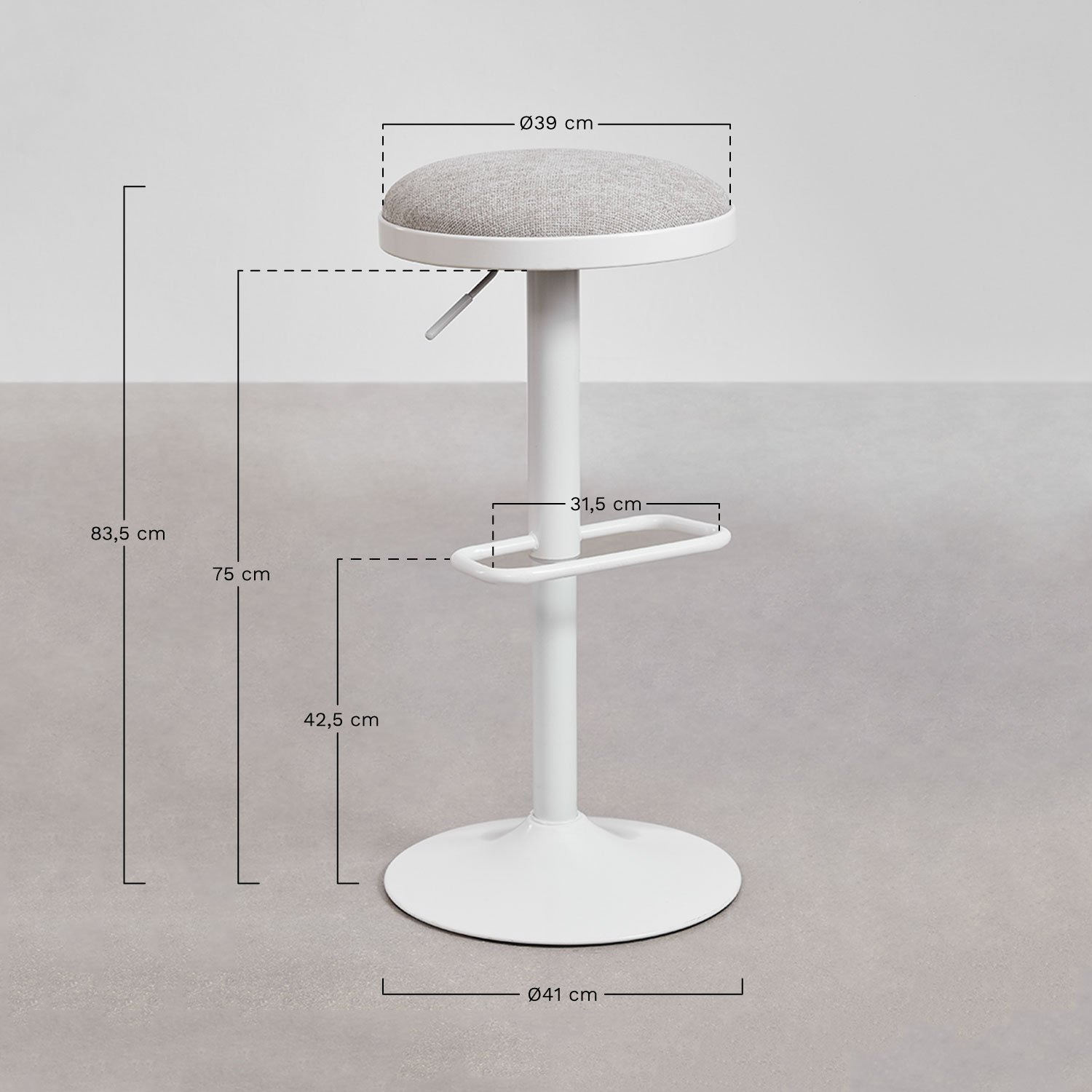 Lot de 4 tabourets hauts réglables en métal et tissu Igarasi, mesures