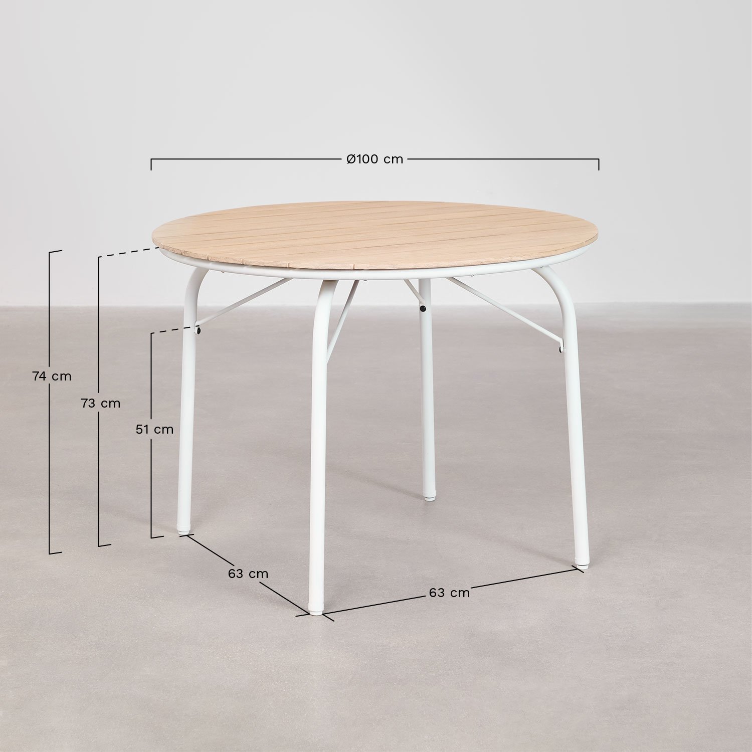 Table de jardin ronde Ø100 cm en aluminium et bois d'acacia Basper, mesures